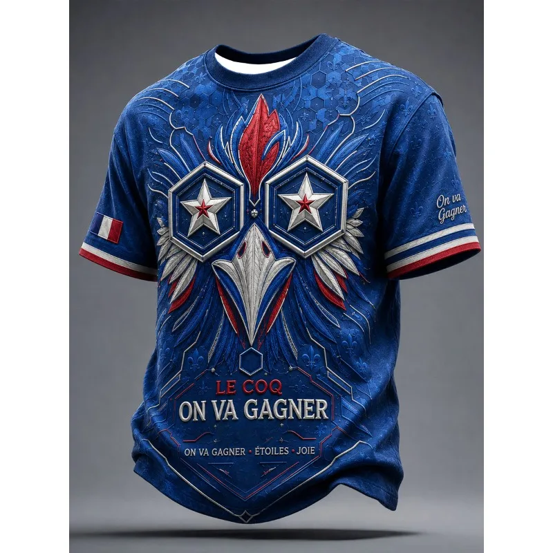 Family Matching France Gallic Rooster Graphic Tee Funny Star Rooster Emblem Patriotic Slogan Oversized Short Sleeve Fan Outfit