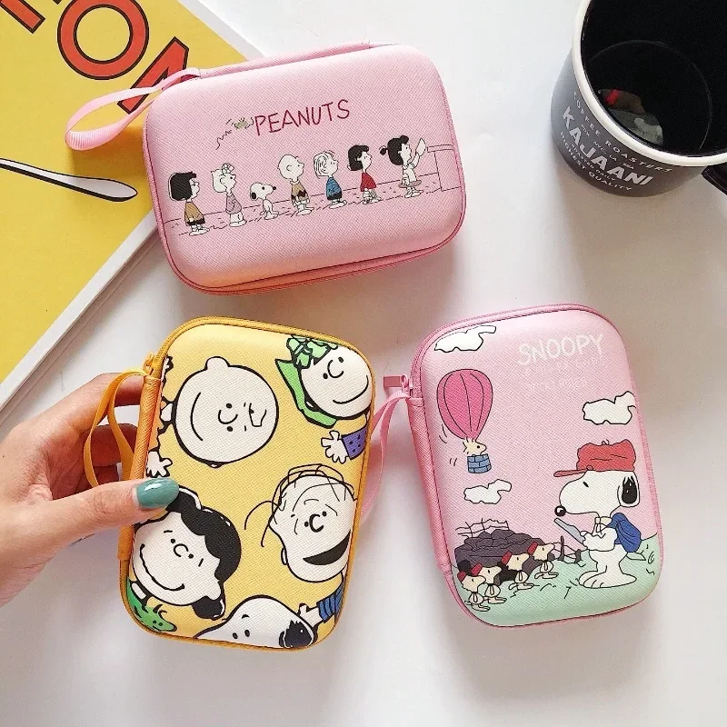 Snoopy Cartoon Cosmetic Organizer, Viagem Jóias, Zipper Case, Caixas Portáteis, Impermeável, Caixa De Armazenamento, Brincos, Colar, Anel, Presente