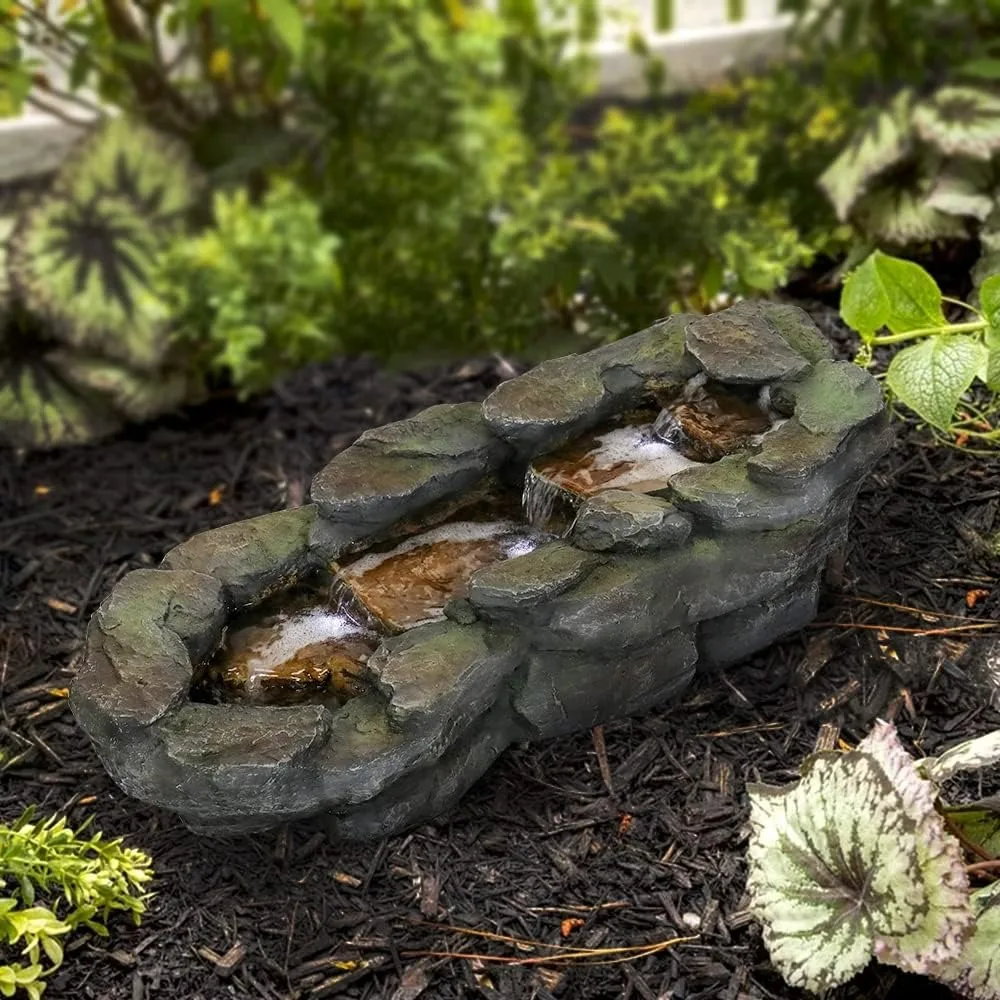 

Modern Floor-Standing Waterfall Fountain - 29" L x 13" W x 9.4" H Cascading Water Feature with LED Lights for Garden, Patio, Ba