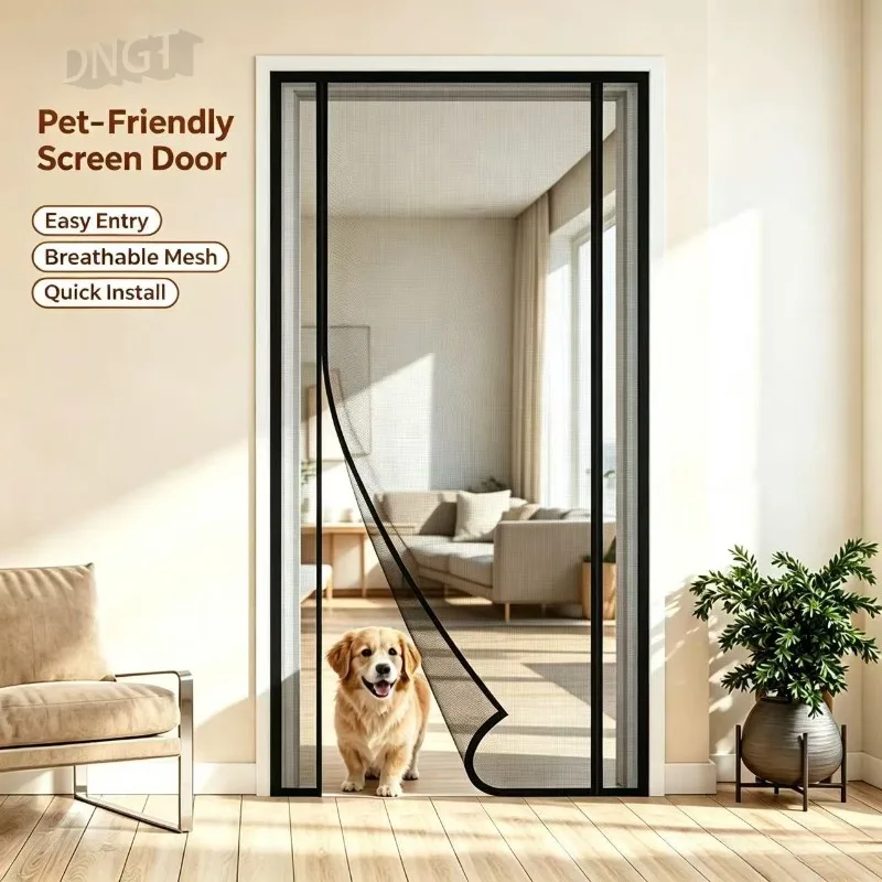 Black Magnetic Screen Door Roll Up Buckle Anti Mosquito Mesh Curtain No Drill Install for Bedroom Kitchen Balcony Patio Entry