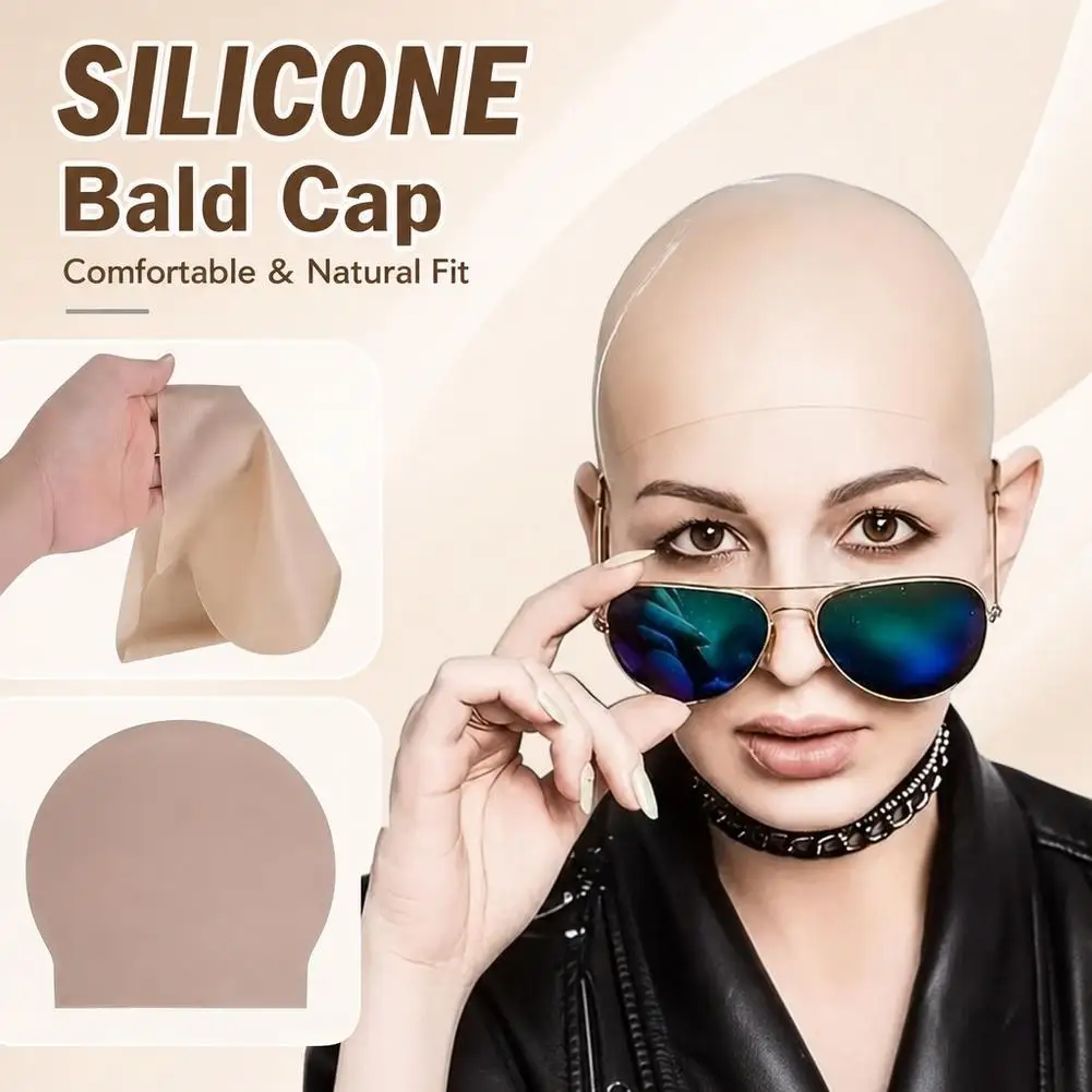Halloween Makeup Latex Bald Head Cap Realistic Bald Effect for Adults, Elastic Edge Secure Fit, Works As Wig Cap Base for Makeup