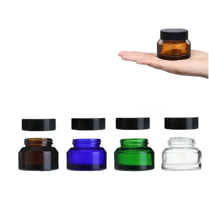 10Pcs 15g/30g/50g Reusable Glass Amber Cosmetic Facial Cream Bottle Lip Balm Sample Container Jar Store Vials Travel Makeup Pots