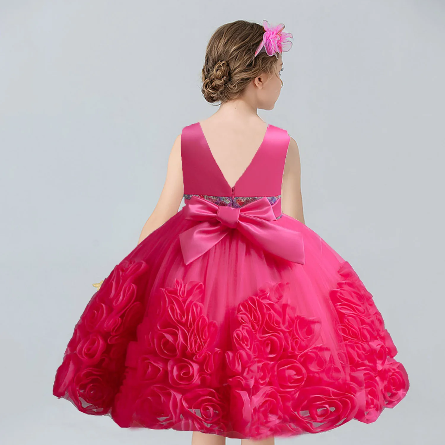 AmyStylish-Little Big Girls Dress, 2-10 Anos, Grande Flor, Menina, Aniversário, Concurso, Festa, Feriado