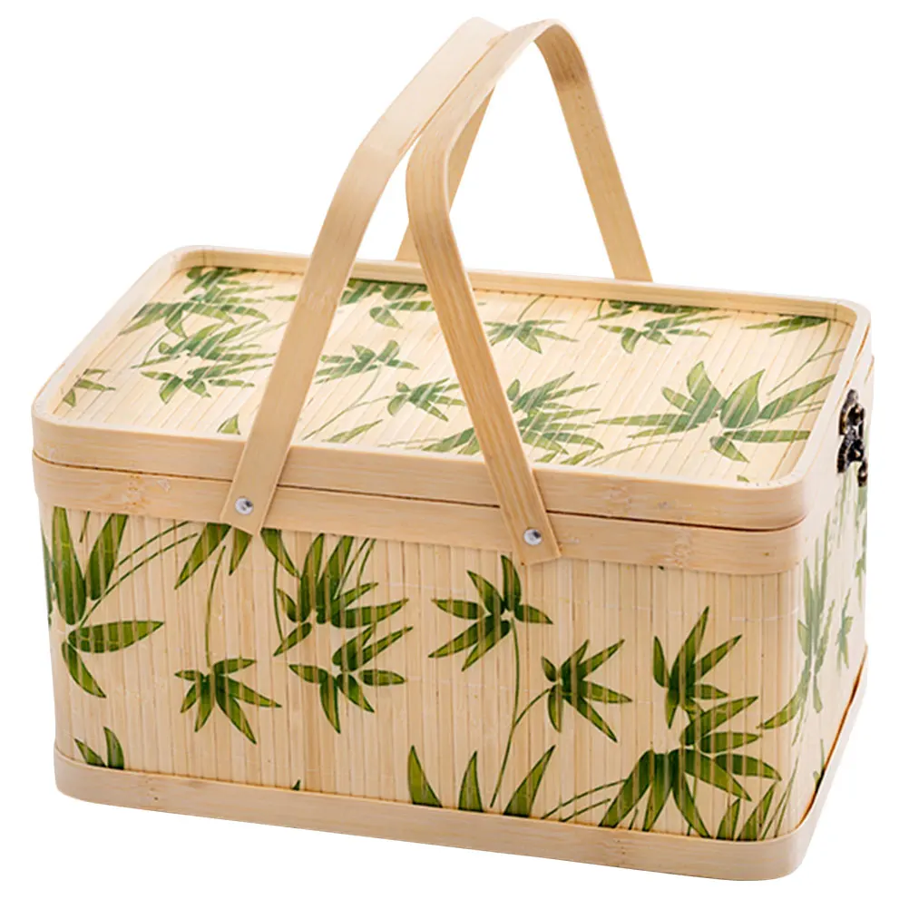 

Bamboo Basket Rustic Fruit Woven Storage Picnic Baskets Decorative Hamper Vintage Portable