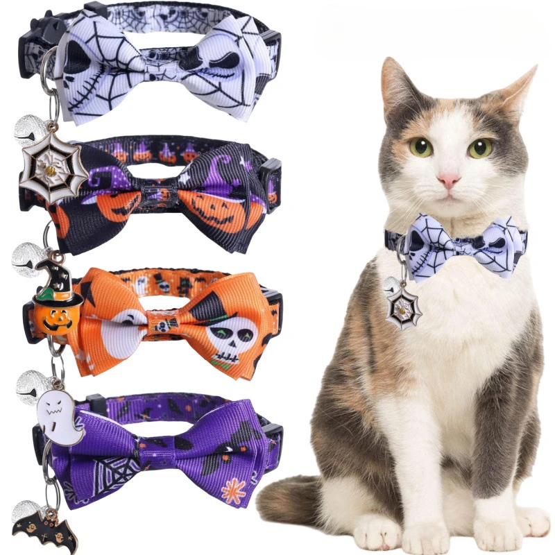 

Воротник в виде кошки на Хэллоуин с галстуком-бабочкой и колокольчиком-тыквой