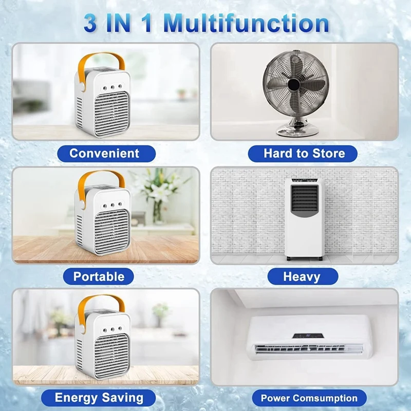 Portable Air Conditioner, Cordless Personal Air Cooler Evaporative With 3 Speeds 7 Colors, Air Cooler For Room Office