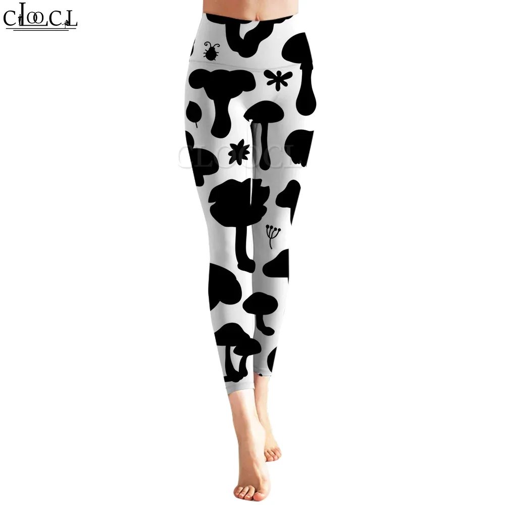 CLOOCL Legging Yoga wanita, celana Jogging olahraga luar ruangan, celana Legging pinggang tinggi elastis motif jamur untuk kebugaran Gym