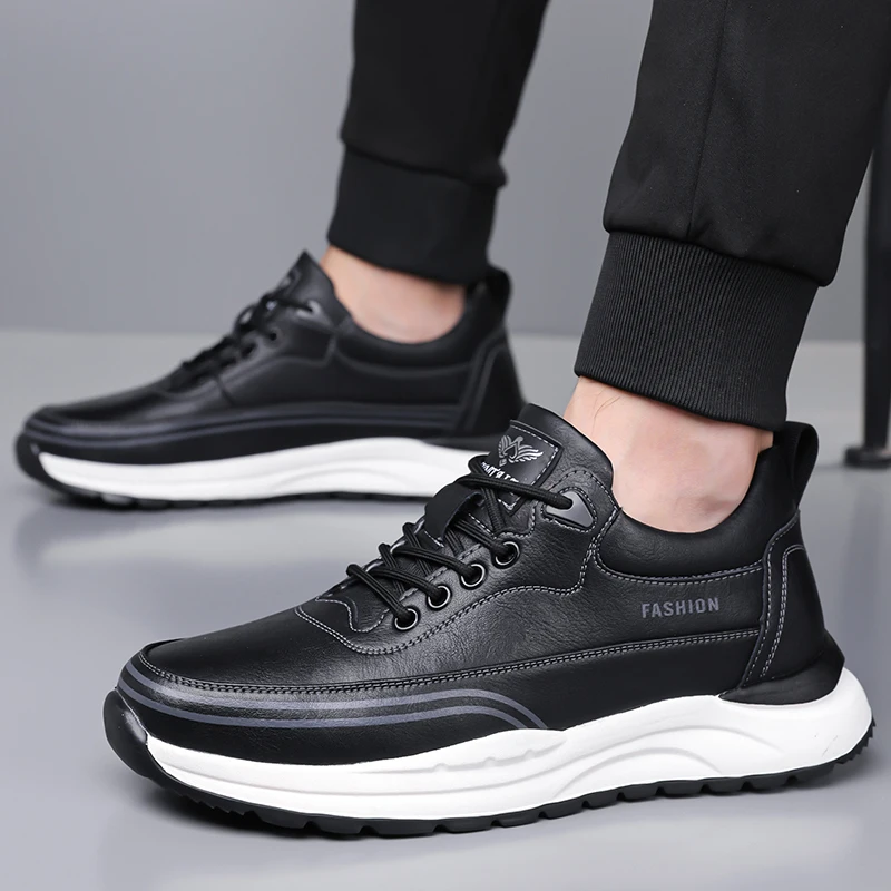 الدانتيل يصل أحذية رياضية كاجوال عدم الانزلاق التدريب الأحذية الترفيه الذكور الرحلات الأحذية المشي المدربين جلد طبيعي الرجال حذاء رياضي #3