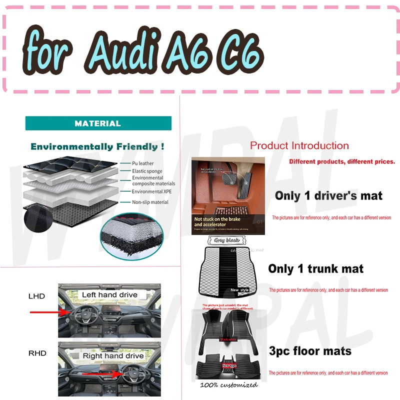 

LUXURY Custom Automotive Car Floor Mats For Audi A6 C6 2005 2006 2007 2008 2009 Auto Luxury Leather Men Women Car Mats Full