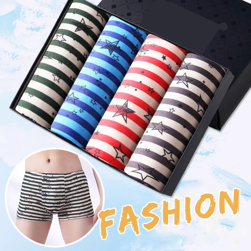 4pcs/set Mens Panties Seamless Printed Underpants Man Pack Shorts Boxers Underwear Mid-waist Male Fashion Boxer Large Size L-4XL