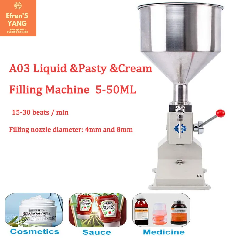 A03 Manual Honey Filling Machine Liquid Paste Oil Filler Nail Polish Shampoo Filler Packaging Machine 5-50ml for Cream Cosmetic