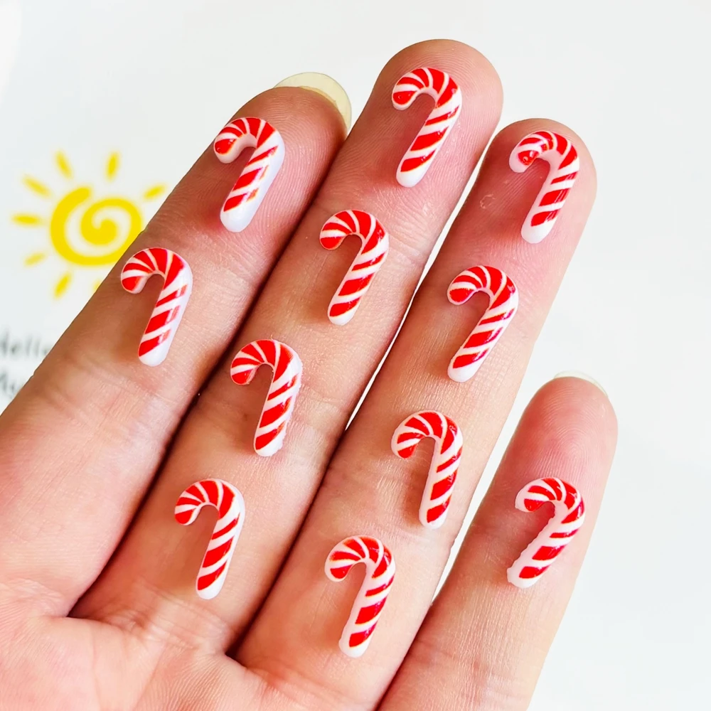 60 pieces of resin cute mini nail art Christmas cane flat bottom rhinestone patch DIY scrapbook decoration accessories A136