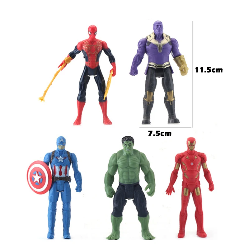 5pcs Spiderman Hulk Ironman Figures model Toys Set Kids Anime Action toy decorate Avengers Movie Movabl Dolls Gifts for Children