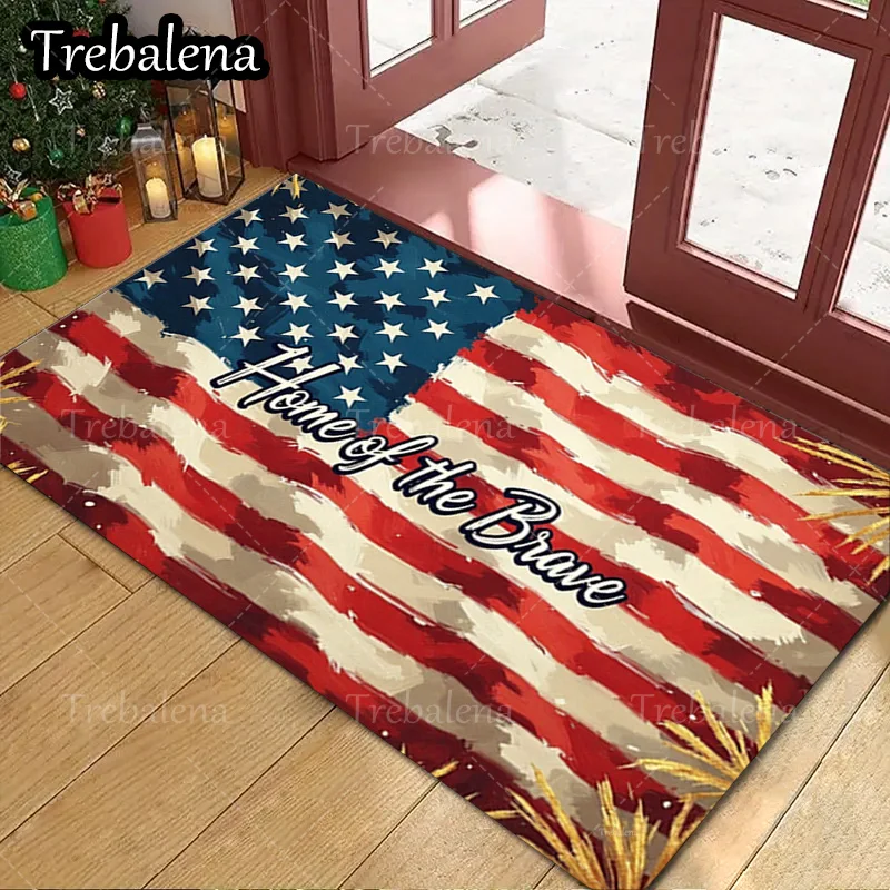 

1pc Welcome Door Mat American Flag Home of the Brave Doormat Patriotic Welcome Mat for Entryway