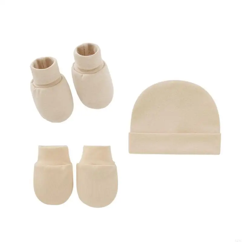 A5YC 3 Pcs/Set Color Baby Anti Scratching Soft Cotton Foot Cover Gloves Hat Set