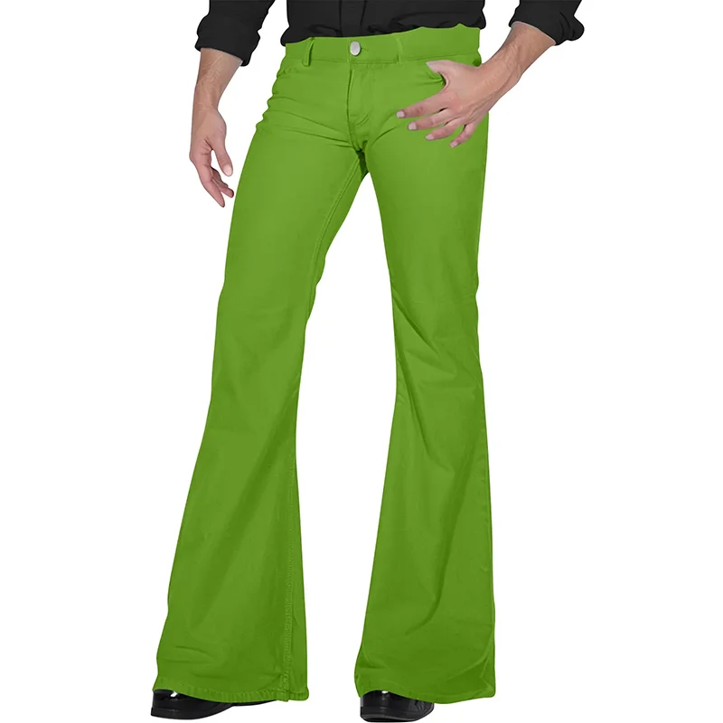 Hippie Style Slim Fit Elastic Flared Pants For Mens 2025 Spring Casual Solid Color Wide Leg Trousers Men Vintage Flared Trousers