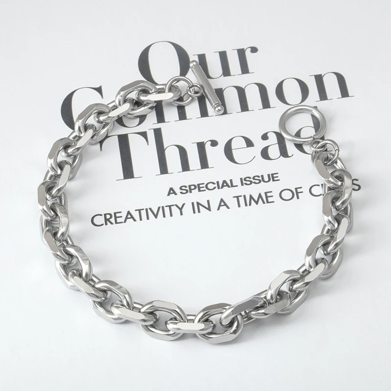 Stainless steel fashion personality Hip hop punk simple O-chain one word buckle couple bracelet