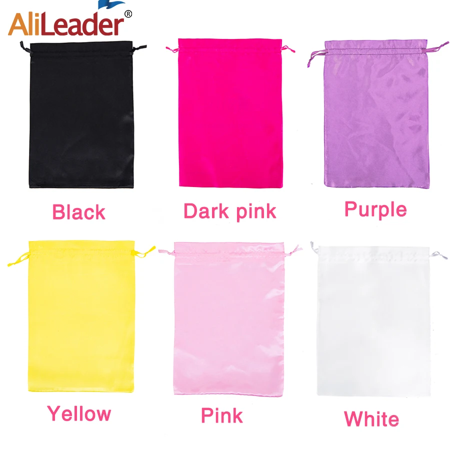 10/20Pcs Free Custom Logo Satin Bags With Drawstring Satin Packaging Bags For Bundles,Wigs,Hair Extensions,Tools,Gift Bags