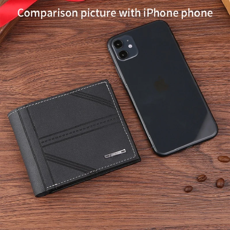 Men's Anti-Theft Short Bifold Wallet with Money Clip Youth Fashion Embossed Leather Slim Large Capacity Multi-Card Holder Purse