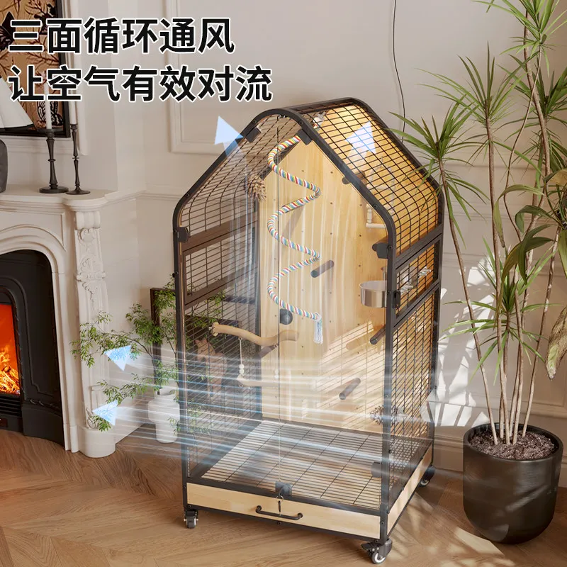 Panoramic luxury bird cage parrot villa medium and large panoramic luxury wrought iron ecological cabinet