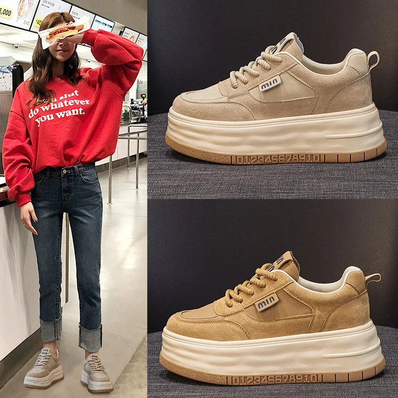 Board shoes women's 2026 spring and autumn new product brown versatile retro sponge cake shoes trend