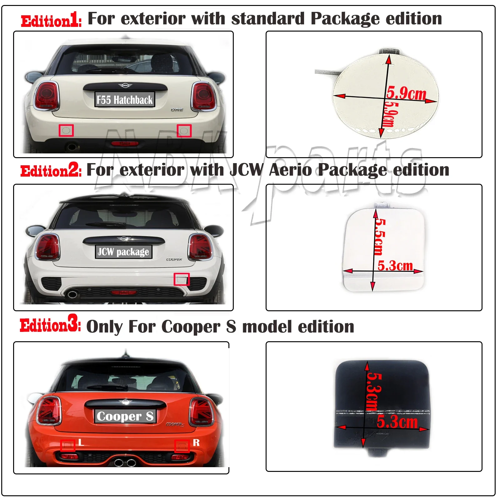 Rear Tow Cover Fit 16-21 MINI F55 Cooper One First S 1.2T 1.5T 2.0T B36 B38 B37 Hatchback 5door edition Hook Eye Towing Cap