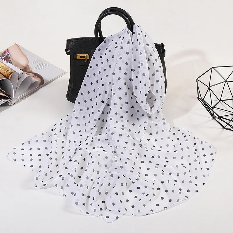 Korean Polka Dots Chiffon Transparent Breathable Sunscreen Shawl 160x50cm Female Summer Thin Long Beach Towel Sun Silk Scarf R43