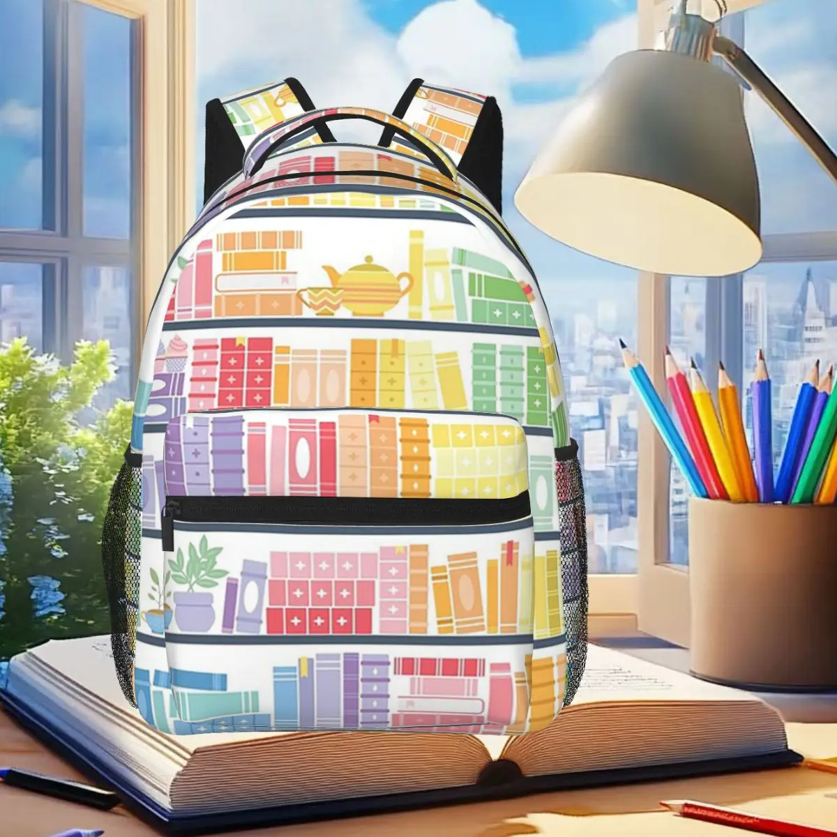 

Rainbow Books Shelf Pattern Student Backpack School Bag Hiking Travel Daypack for Boys Girls Fashion Bookbag Shoulder Bags