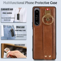 For Sony Xperia 1 III 5 III 10 III Shockproof Wristband Ring Bracket Back Cover For Sony 10 III Protective Leather Phone Cases