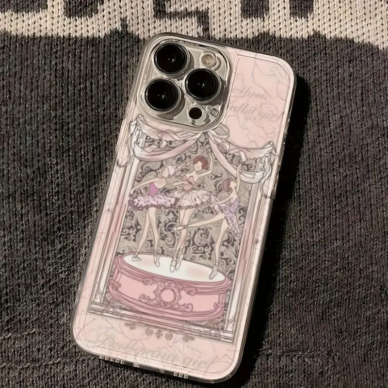 حافظة هاتف محمول شفافة لهاتف آيفون 16 برو 14 13 12 16 11 15 برو ماكس آيفون 15 16 Plus كارتون فتاة الباليه طباعة غلاف ناعم #6