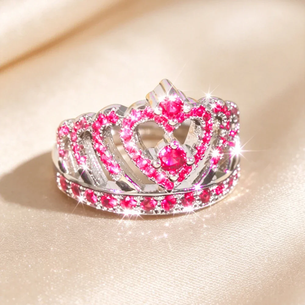 1PC Luxurious Elegant Queen Style Crown Wide Ring, Hollowed-out Craft With Shining Gemstone Inlay, Romantic Engagement Jewelry, Wonderful Gift Choice for Wife, Lover on Proposal and Engagement Ceremony