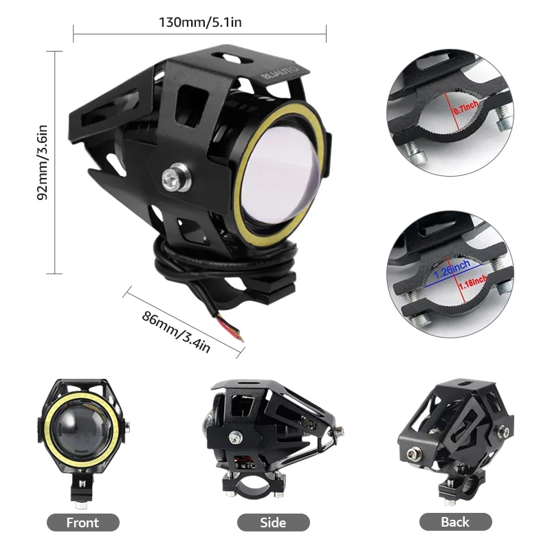 U7 Motorcycle Headlight LED Angel Eyes Moto Spotlight Auxiliary Led Angel Eye Headlamp Mini Flashlight Front U7 LED Driving Lamp