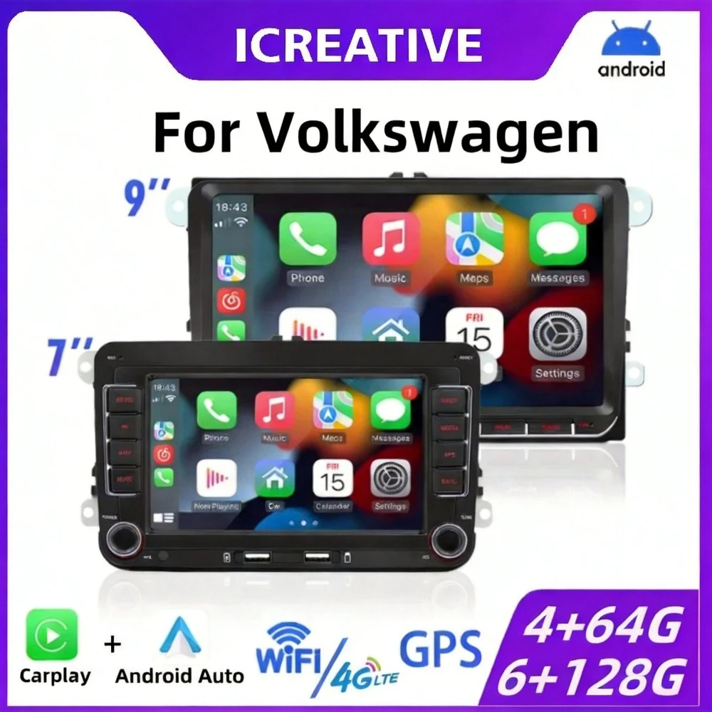 

2Din Android Car Radio Stereo, Carplay GPS WiFi Multimedia Player for Volkswagen Golf 5 6 Polo Passat B6 B7 CC Skoda Jetta