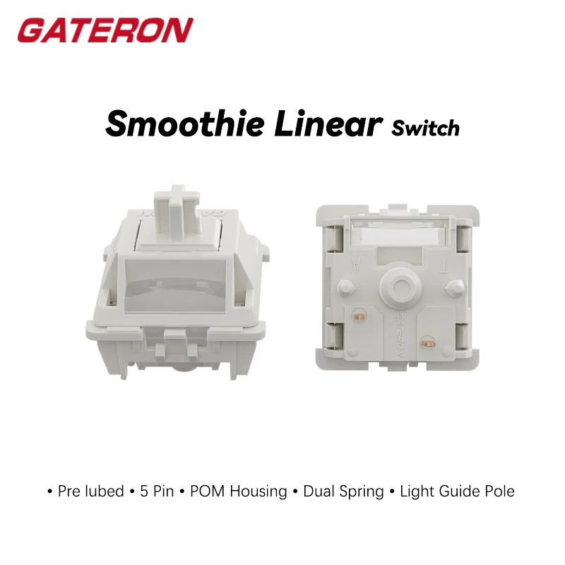 GATERON Smoothie Switch Linear Pre lubed 5 Pin POM Dual Spring With Light Guide Pole DIY For Mechanical Keyboard Switches