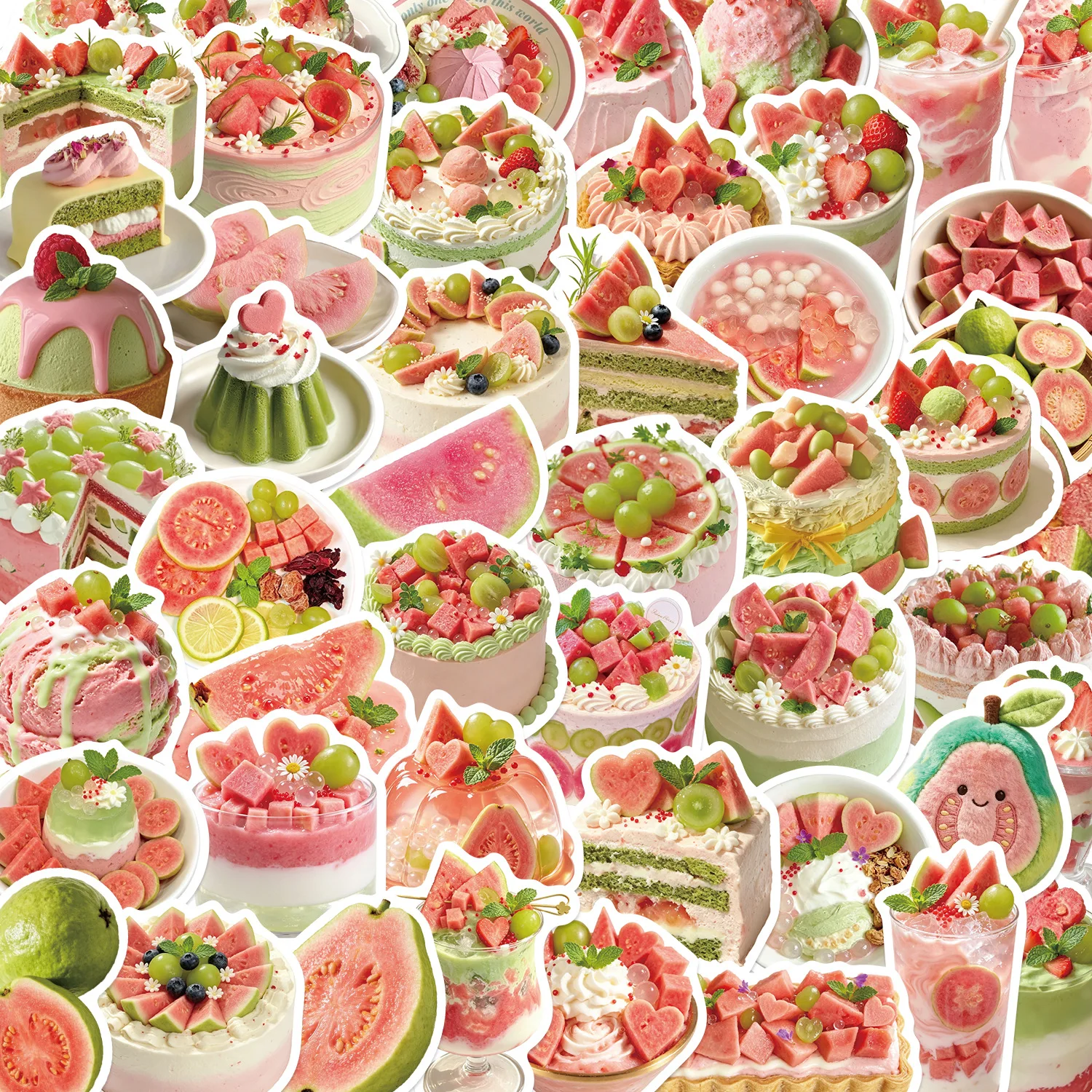 50 PCS Cartoon Exquisite Guava Dessert Style HD Graffiti Stickers Pack Decorate Lunch Box Fridge Cabinet Removable Decals