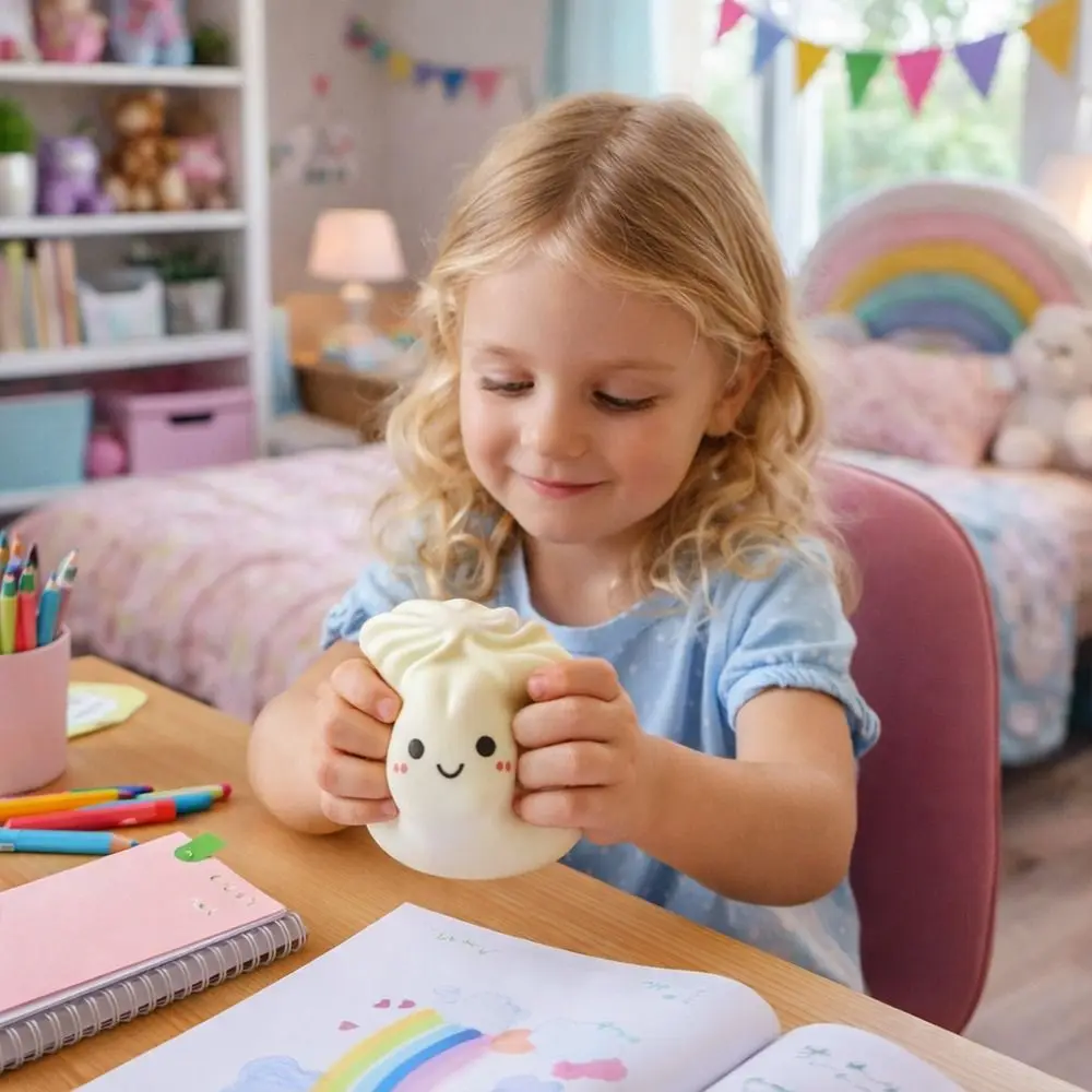 Glitter Dumplings Squeeze with Steamer Slow Resilience Stress Relief Sensory Ball Soft Fidget Squeeze Decompression Dough
