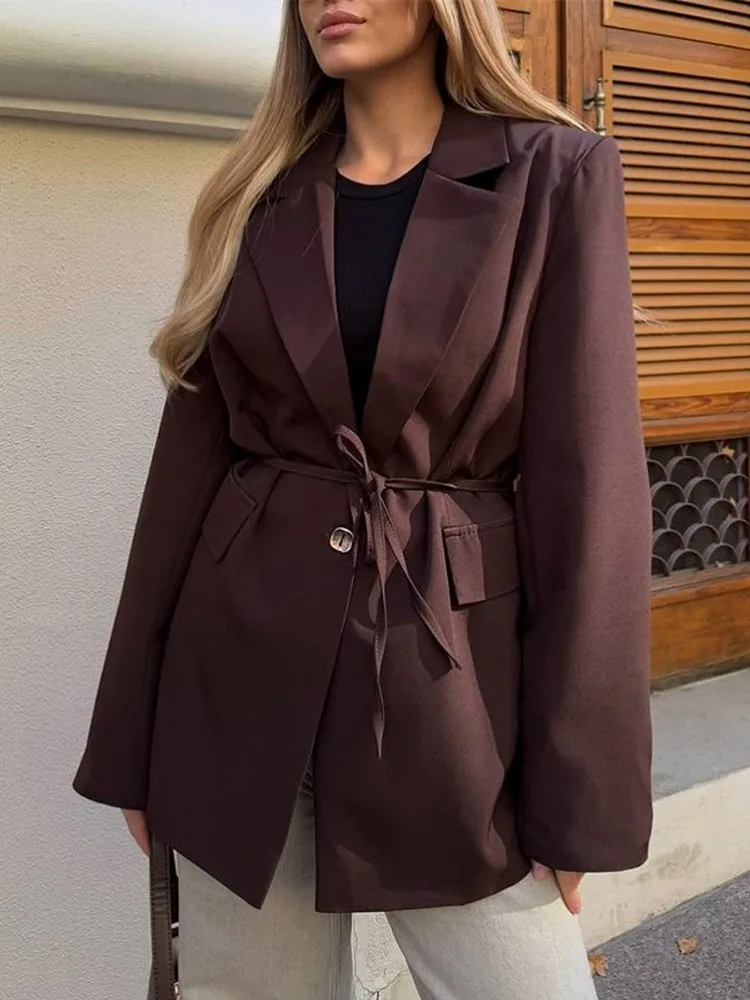 

Элегантный пиджак для женщин, модный пиджак большого размера с лацканами, новинка 2025, осень-зима, офисная женская повседневная свободная верхняя одежда