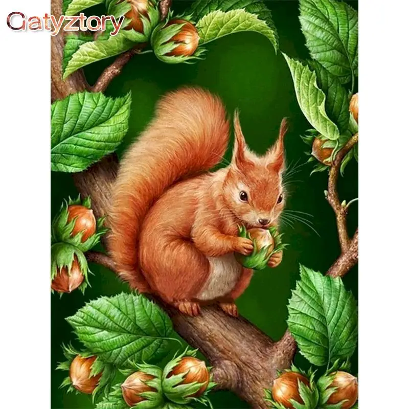 

GATYZTORY Paint By Numbers For Adults Kids Cute Squirrel Oil Painting Frame Coloring By Number Animal Pictures Modern Home Decor