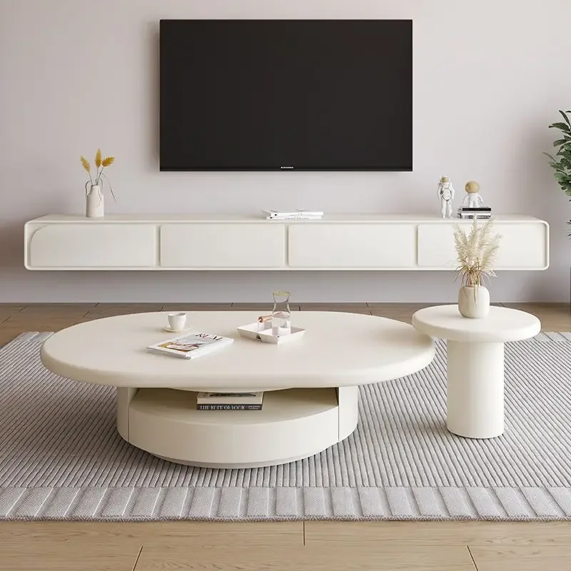 Cream wind rock slab mother and child cloud coffee table oval modern simple small apartment living room household