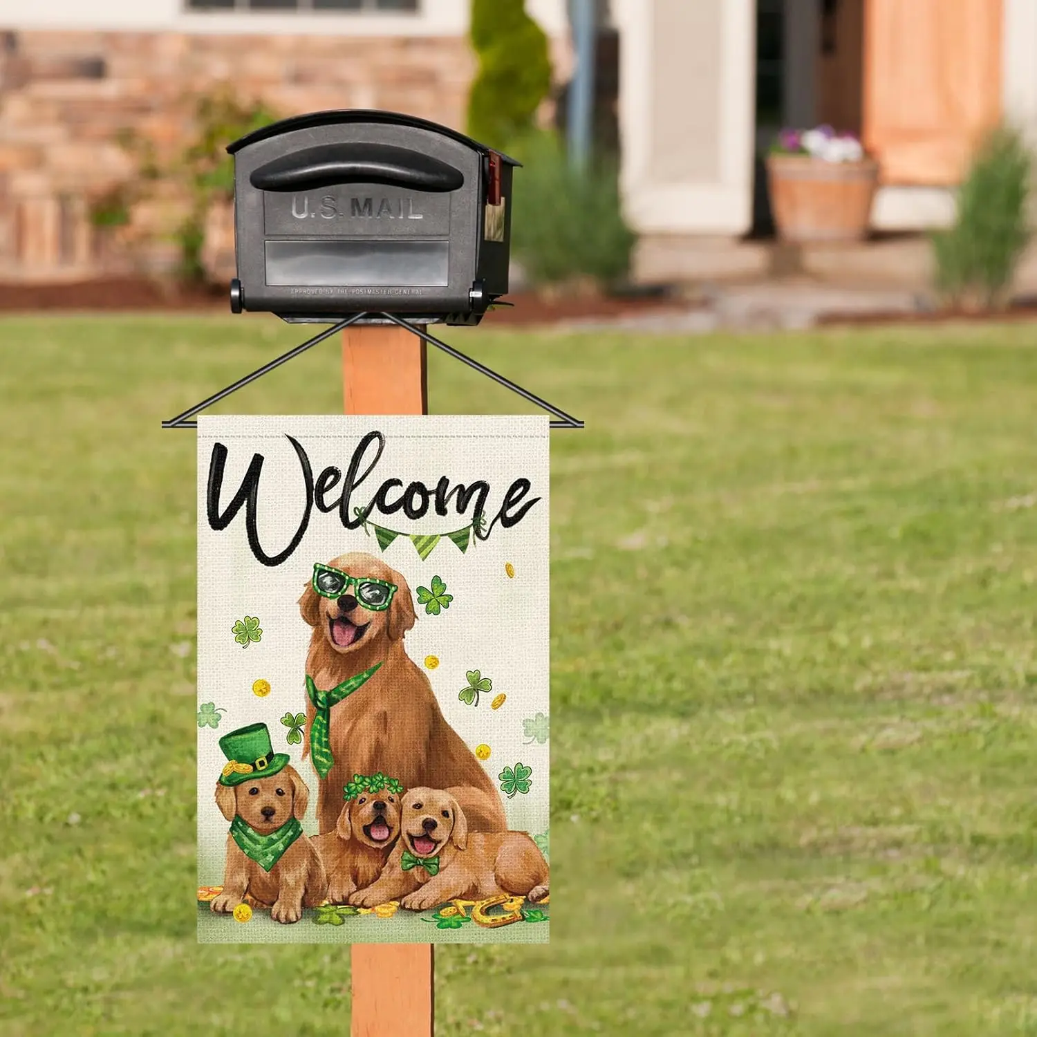 Willkommen st. Patrick's Day Garten flagge 12x18 doppelseitige Sac kleinen, niedliche Golden Retriever Hunde Hof Flaggen Glück Shamrock Gold