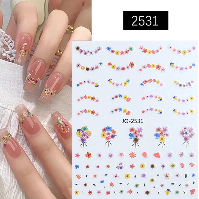 Simple Flowers 3D Nail Stickers Spring Summer Blooming Floral Wreath Nail Art Decals Adhesive Sliders Manicure Decorations