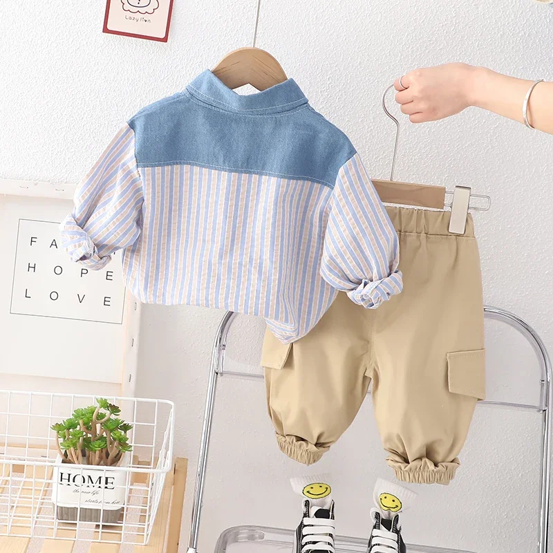 New Autumn Spring Kids Boy Fashion Cartoon Clothing Kid Suits Baby Plaid Shirt Pants 2pcs/Set Children Clothes 1 2 3 4 5 Years