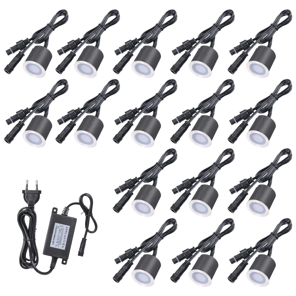 

16Pcs Recessed LEDs Deck Lights DC12V Low Voltage IP67 Waterproof In-ground Lamp Landscape Light for Yard Garden Pathway Stairs
