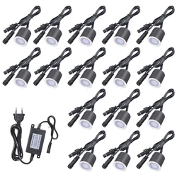 16Pcs Recessed LEDs Deck Lights DC12V Low Voltage IP67 Waterproof In-ground Lamp Landscape Light for Yard Garden Pathway Stairs