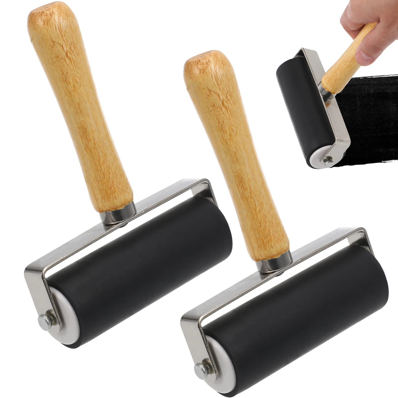 

2Pcs Rubber Ink Roller Printmaking Heavy Metal Frame Durable Handle Comfortable Grip Stamping Craft Tool