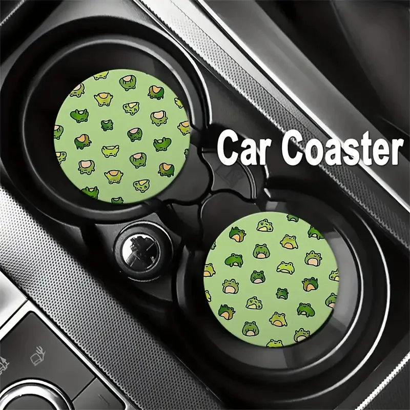 2pcs Green Frog Decorative Car Cup Mat Fashion Design Car Water Cup Mat Anti slip Mat Suitable for Most Vehicles