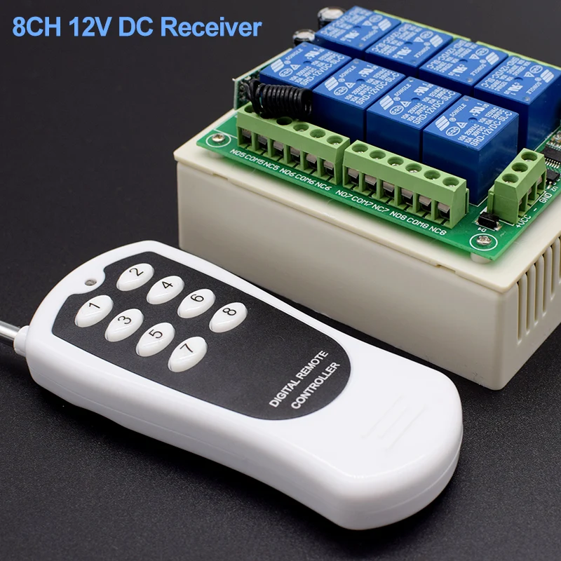 8 Channel RF Wireless Remote Control Switch DC 12V 24V & Remote Control System Receiver 8 Button Transmitter 433MHz 8CH Relay