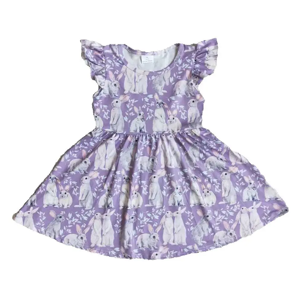 D4-18 toddler girl clothes purple bunny twirl dress easter dress