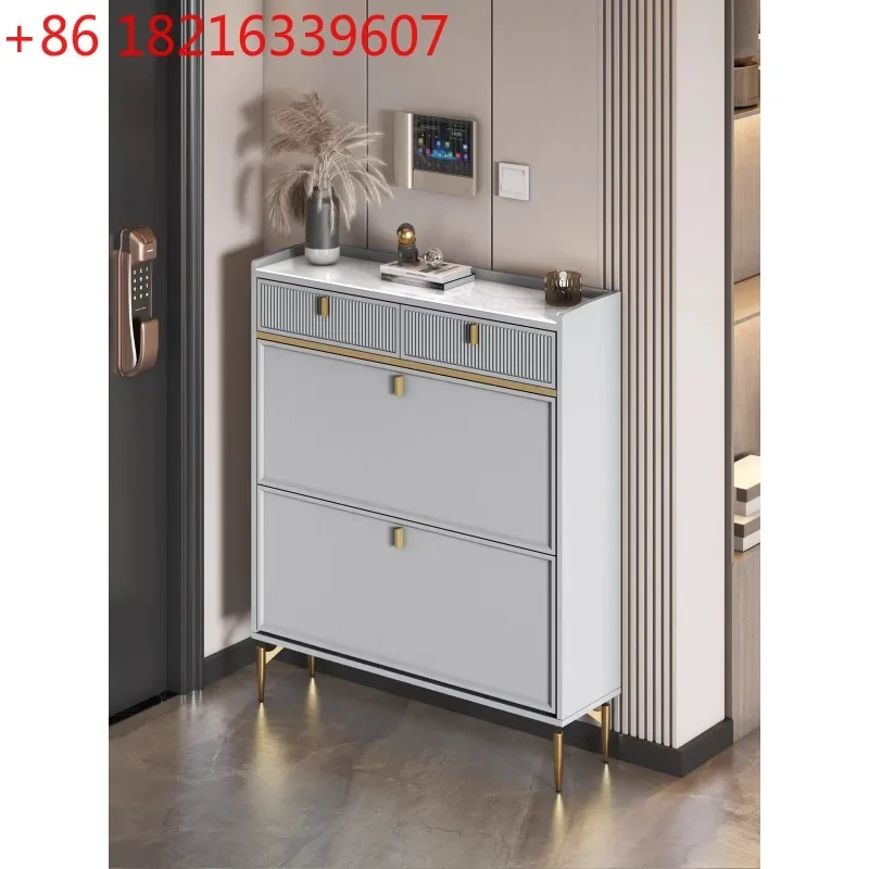 TAO Cream wind ultra-thin tipping bucket shoe cabinet household door ultra-narrow light luxury drawer rock slab porch door stora