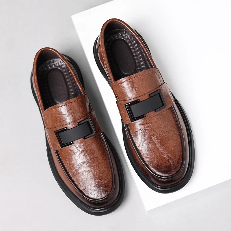 All-match Mens Loafers Men Genuine Leather Fashion Slip on Shoes Classic Men Business Footwear Lightweight Men Casual Club Shoes